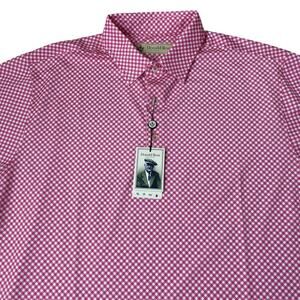 Donald Ross Golf Polo Shirt Men M Pink Azalea Gingham Check Pickleball NWT Gift